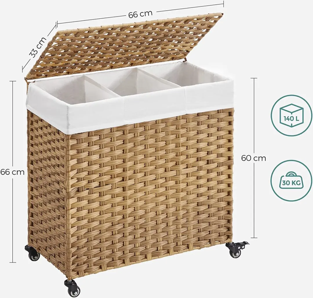 Songmics Wasmand 3 Vakken 140L - Beige