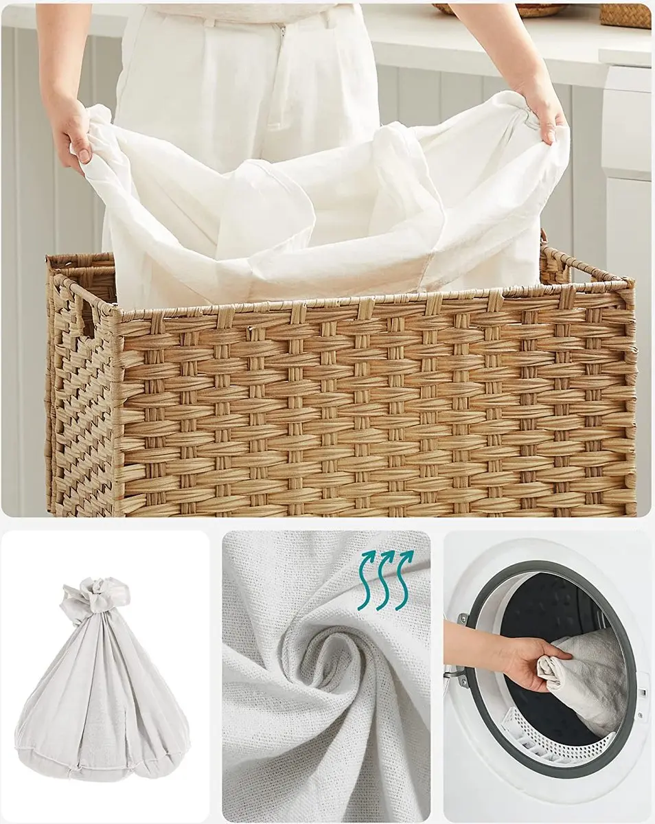 Songmics Wasmand 3 Vakken 140L - Beige