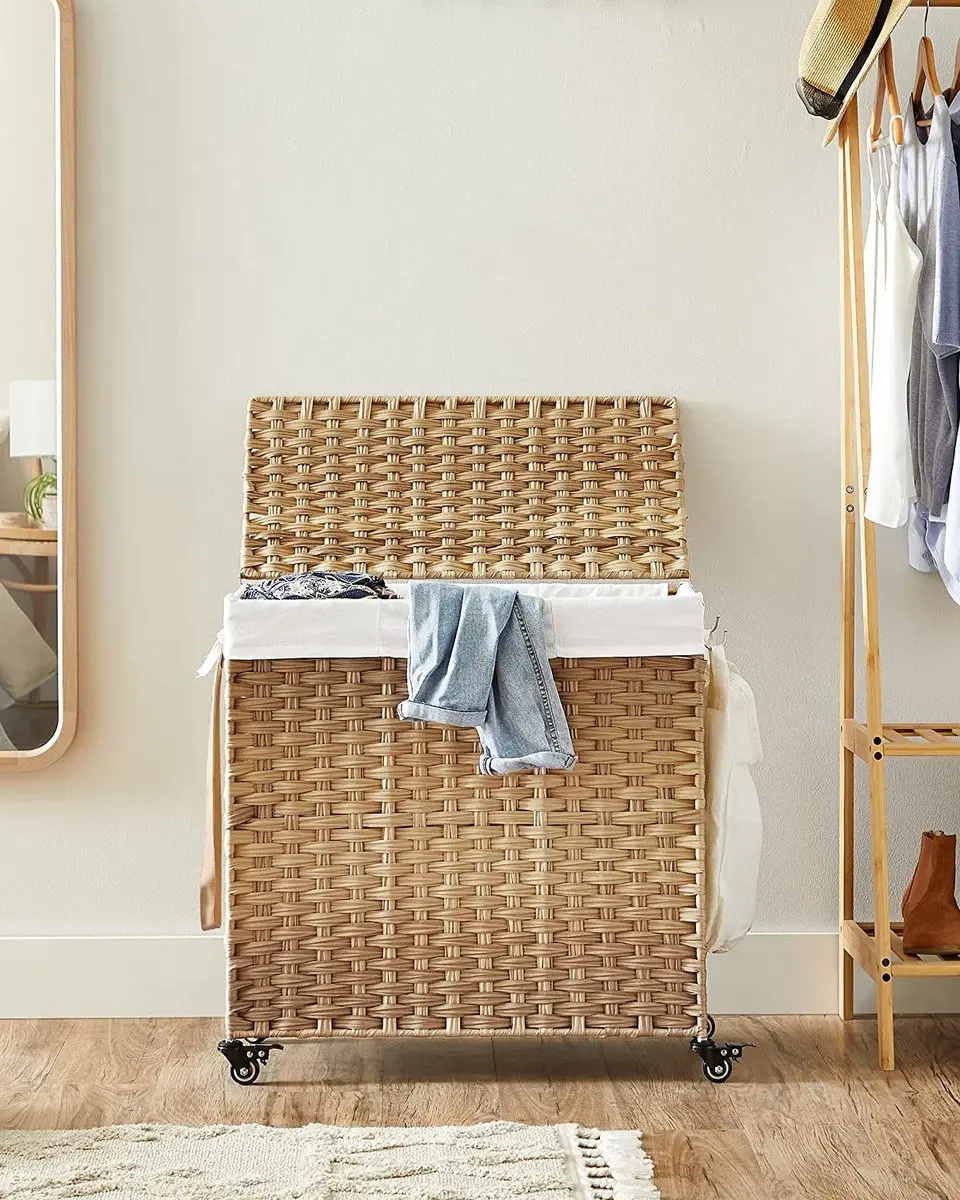 Songmics Wasmand 3 Vakken 140L - Beige