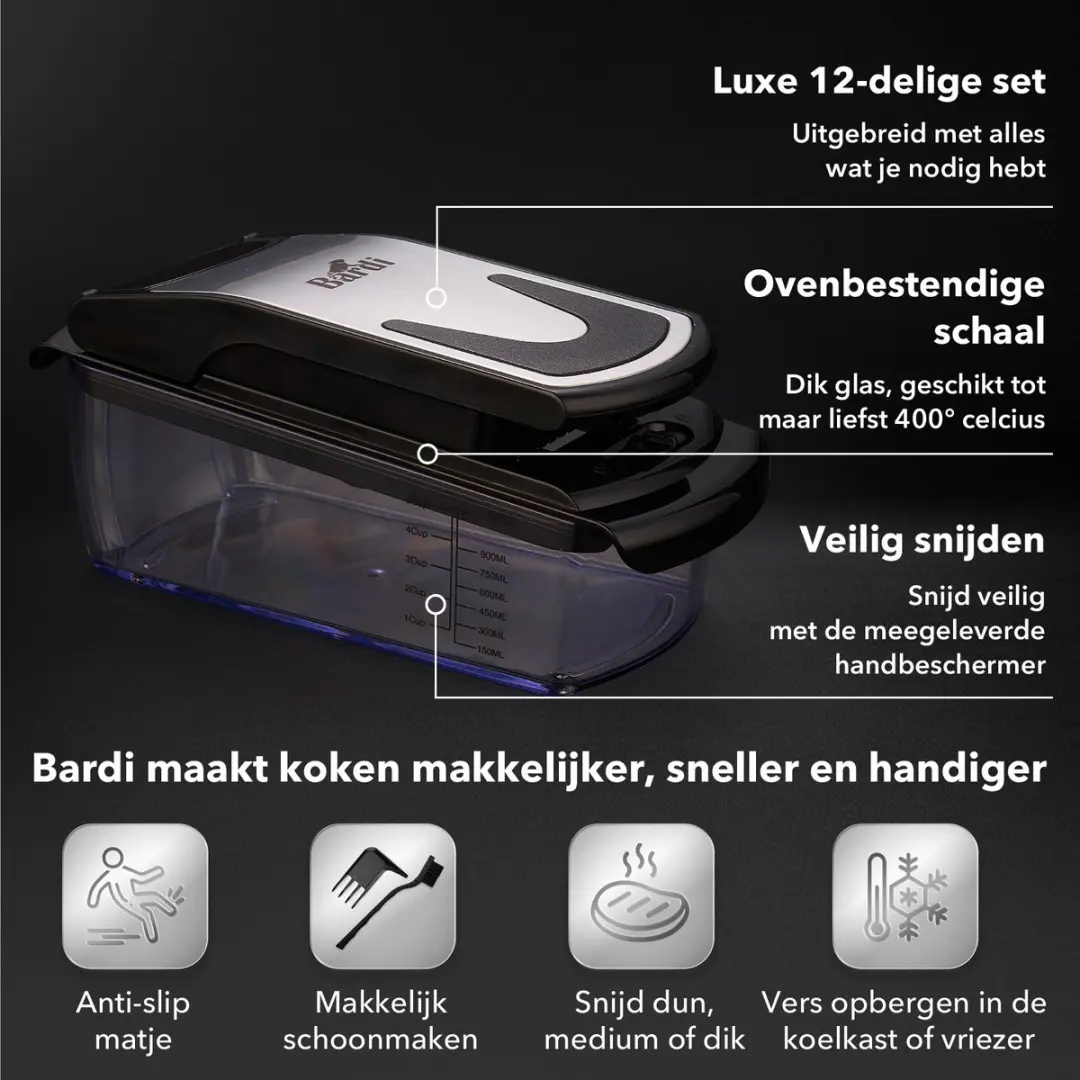 Bardi 12-delige Groentesnijder 11-in-1 - Zwart