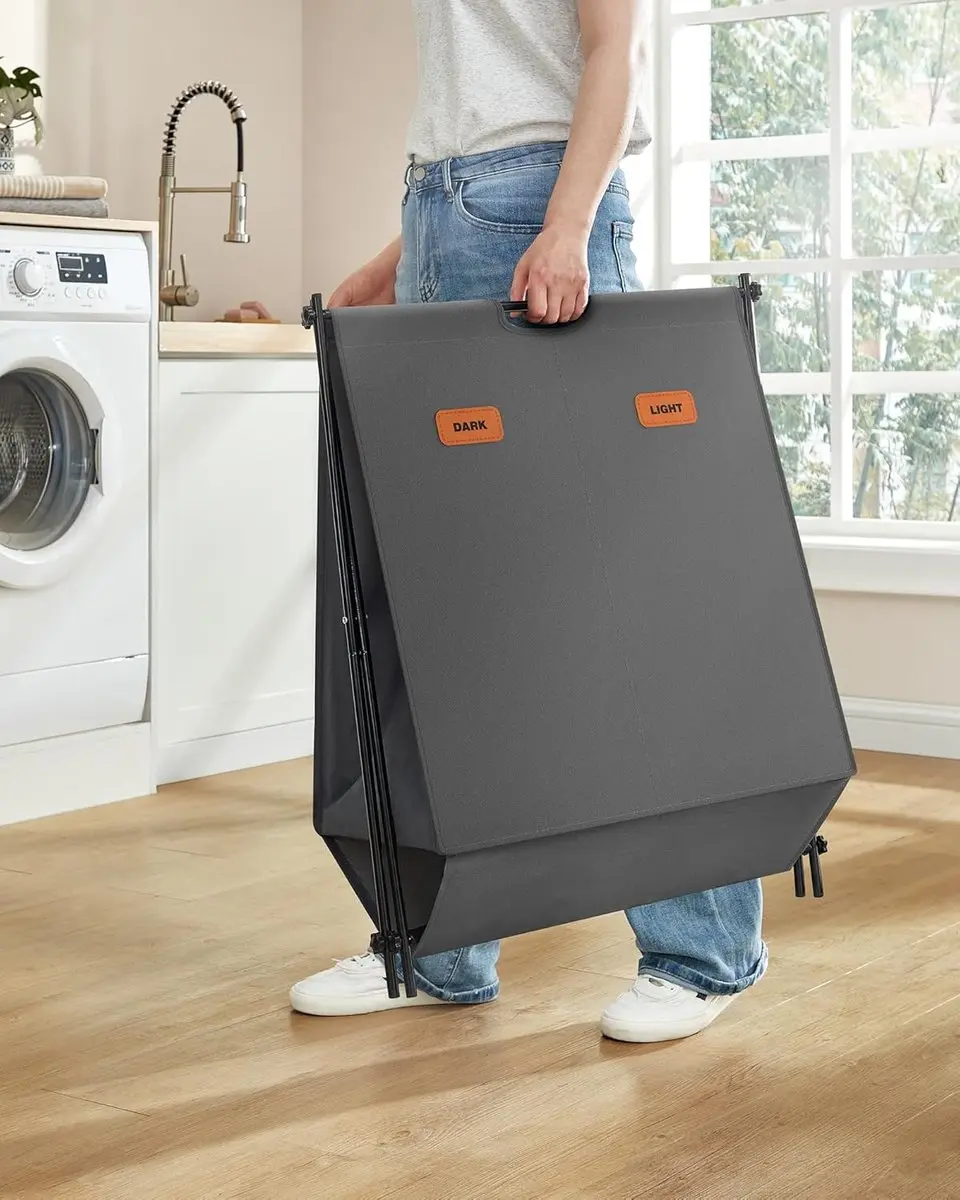 Songmics Wasmand 115L - 2 Compartimenten - Opvouwbaar - Grijs