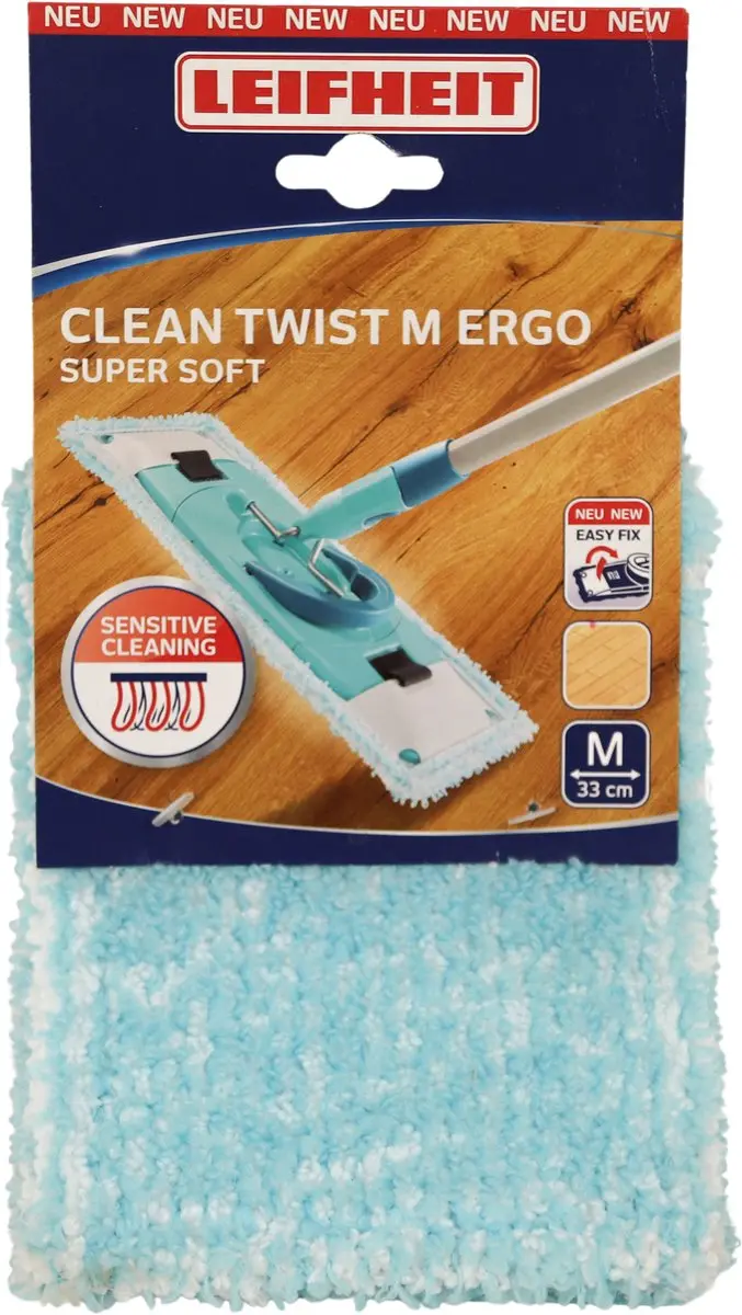 Leifheit Clean Twist Overtrek Klittenband Vloerwisser M Ergo 33cm - 6 Stuks - Wit