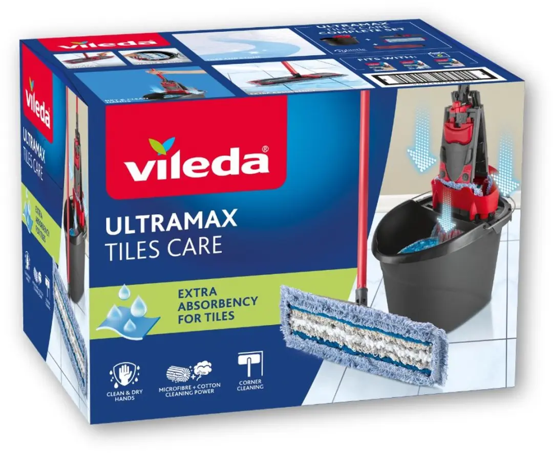 Vileda Ultramax Tile Care Complete Set - Vloerwisser met steel - 3 Navullingen