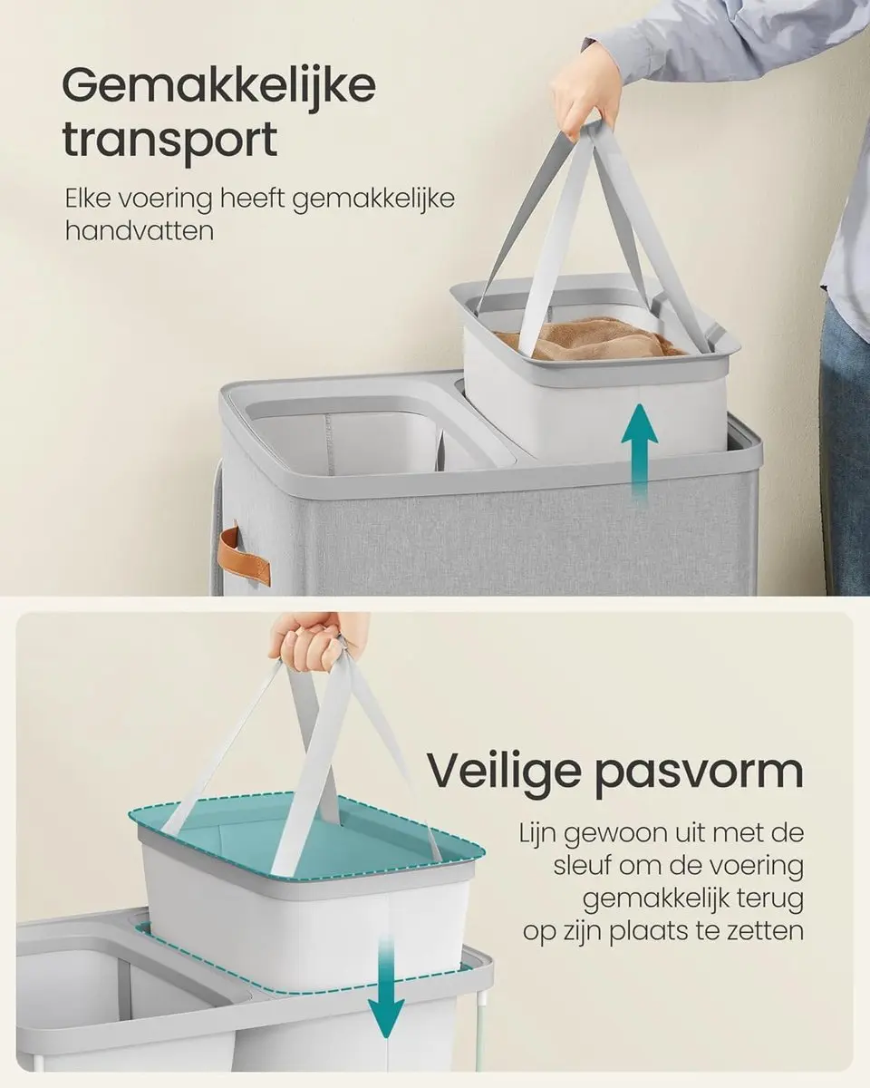 Songmics Wasmand 170L LCB813G01 - 2 Compartimenten - Duifgrijs
