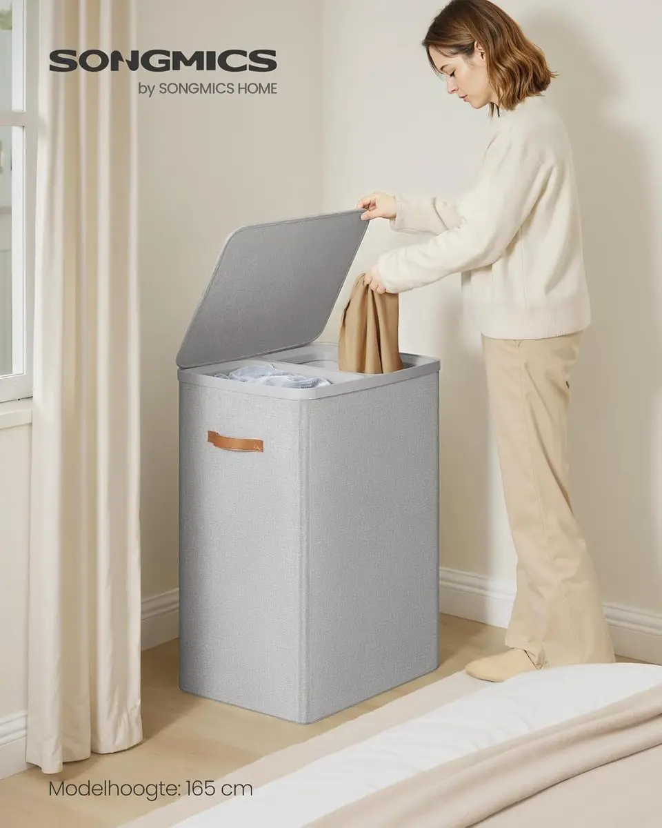 Songmics Wasmand 170L LCB813G01 - 2 Compartimenten - Duifgrijs