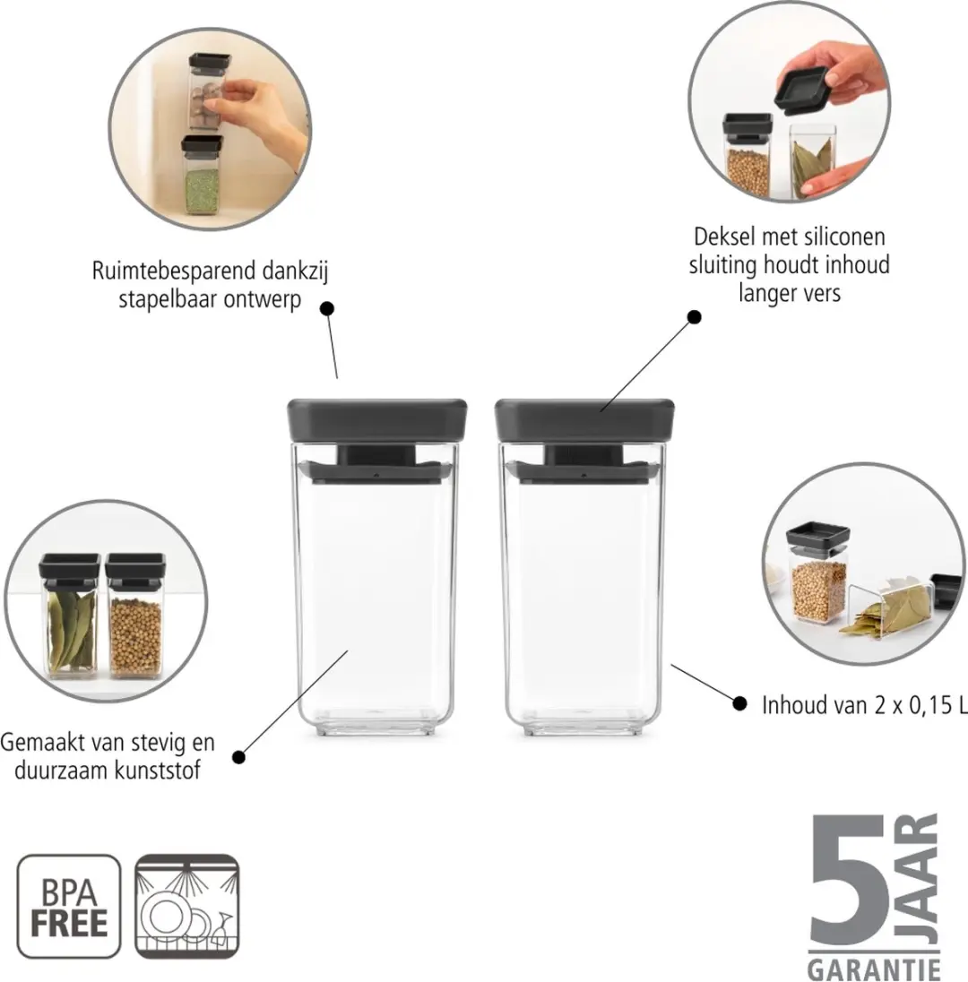 Brabantia Tasty+ Voorraadbussen 101137 - 2x0,15l - Dark Grey