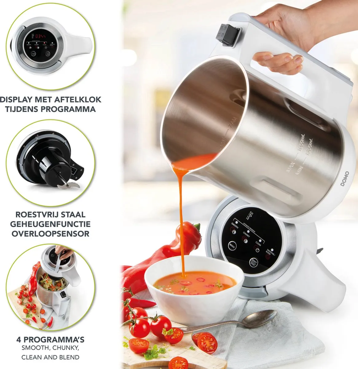 Domo DO737BL Soepmaker 1000W - 1,6L - 4 Programma's