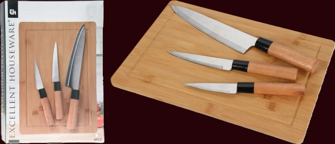 Excellent Houseware Messenset met Bamboe Snijplank - 3 Messen