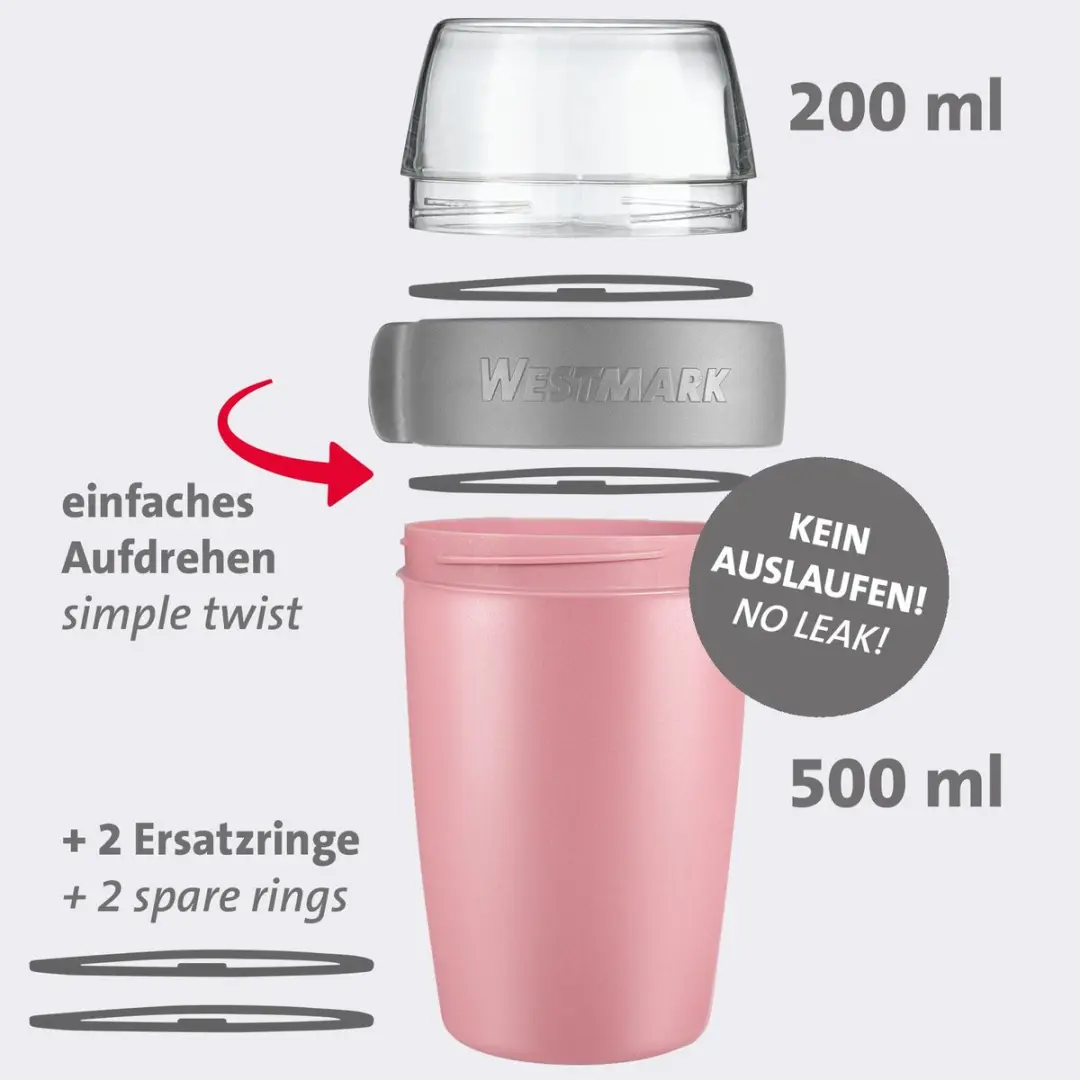 Westmark Muesli Beker 528522EP - 2 Vakken 700ml - Roze/Grijs