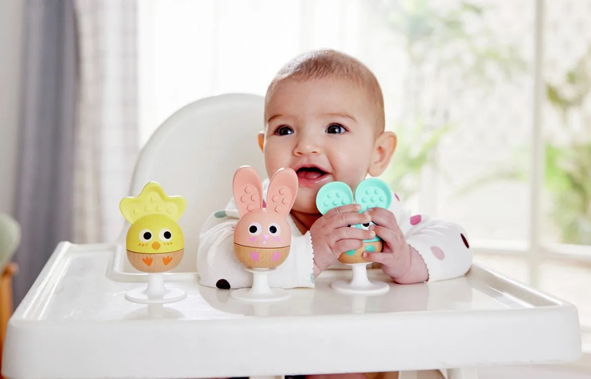 Hape Vrolijke Rammelaar Trio - 3 Stuks - Roze/Geel/Blauw - afbeelding 6 van 6