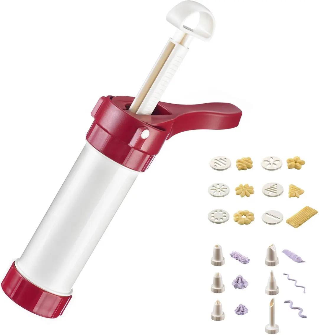 Westmark Koekpers Luxus 225ml - 6 Sjablonen & Mondstukken - Wit/Rood