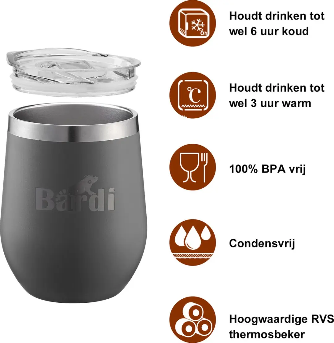 Bardi RVS Thermosbekers 360ml - 2 Stuks Grijs