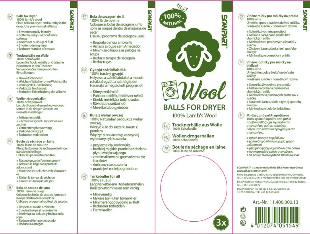 Scanpart Wasdrogerballen Wol 3 Stuks - Wit