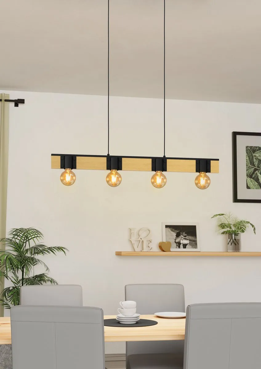 Eglo Bailrigg Hanglamp 5x E27 - 89,5 cm - Zwart/Bruin - afbeelding 6 van 6