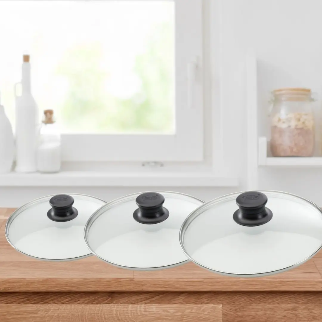 Fackelmann Elo Glazen Kookdeksels Set 24/28/32cm - 3 Stuks