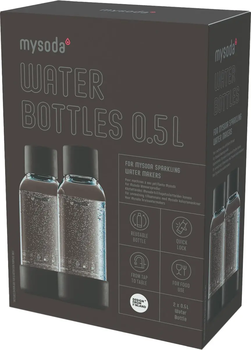 Mysoda Herbruikbare Flessen 0.5L - Set van 2 - Zwart