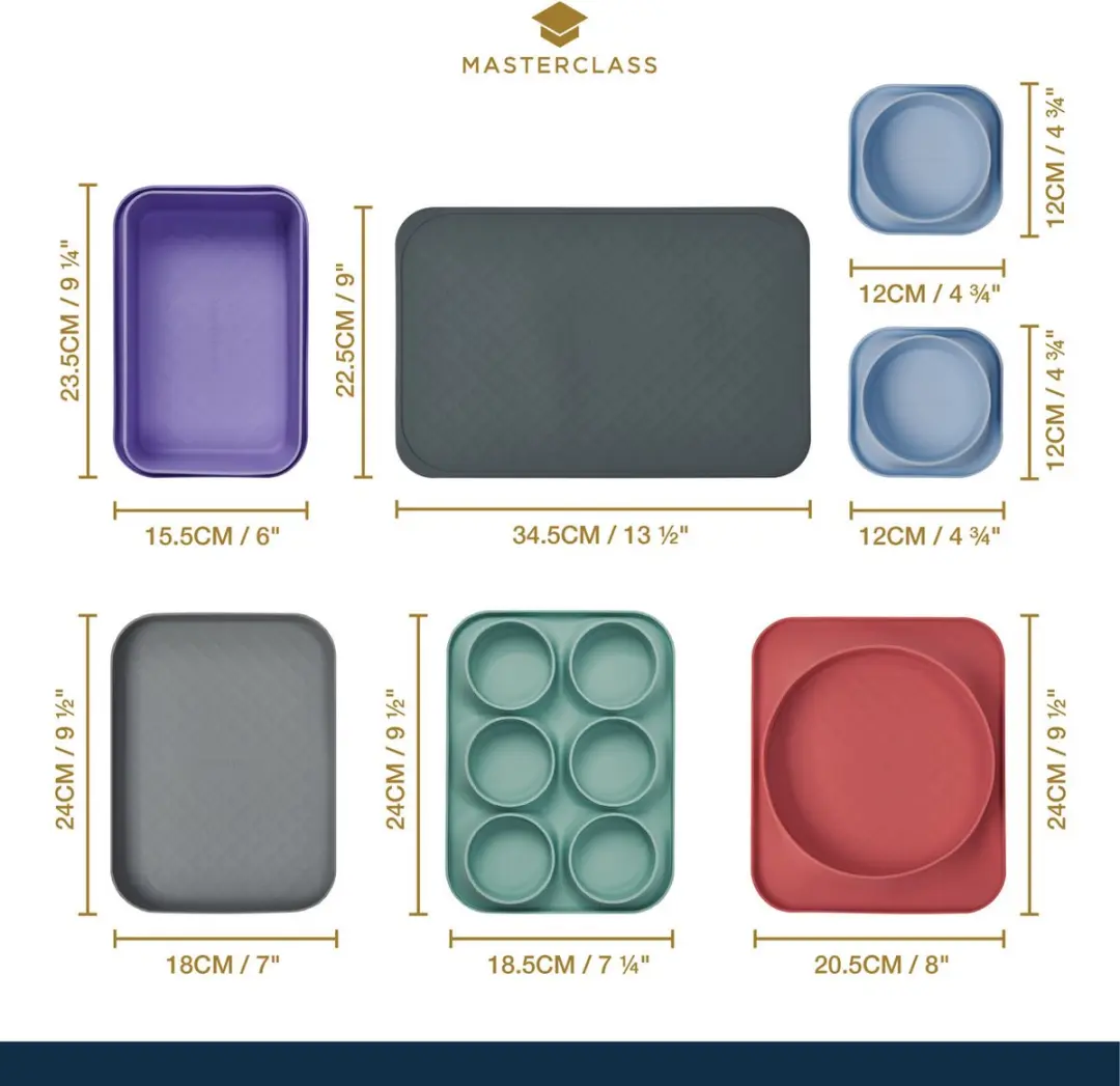 MasterClass Silicone Bakvormen Set - 7 Stuks - Meerkleurig
