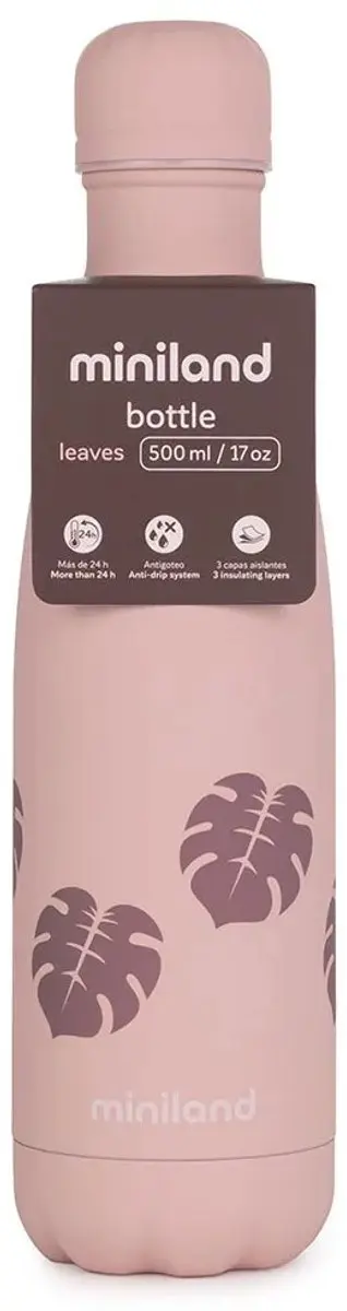 Miniland Thermosfles 0.5L Roze Bladeren