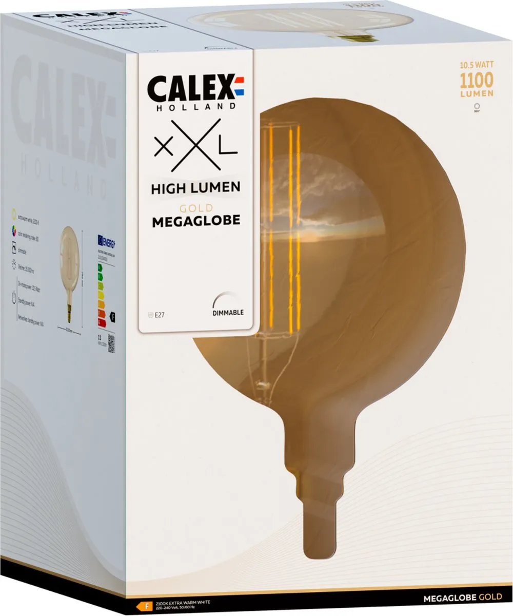 Calex MegaGlobe XXL Goud E27 LED Lamp 11W - Warm Wit 2100K - afbeelding 6 van 6