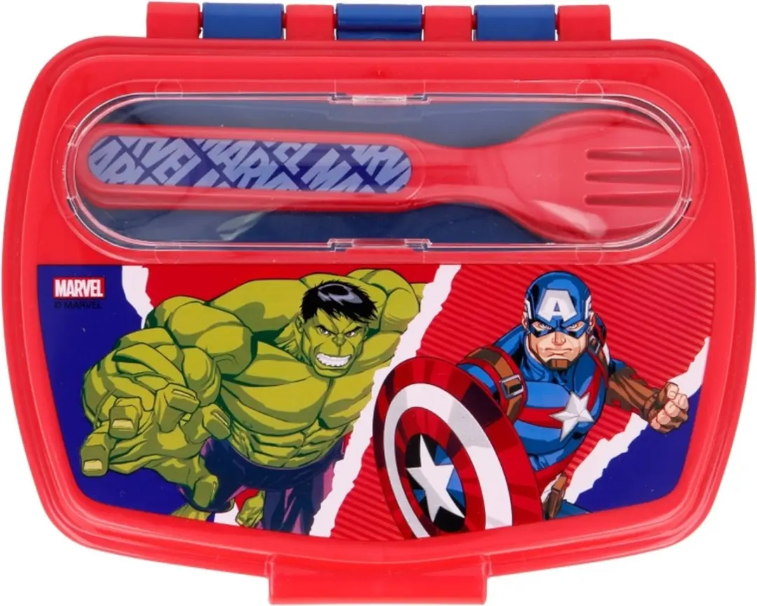 Marvel Avengers Lunchbox met Bestek - 0,8L - Rood/Blauw