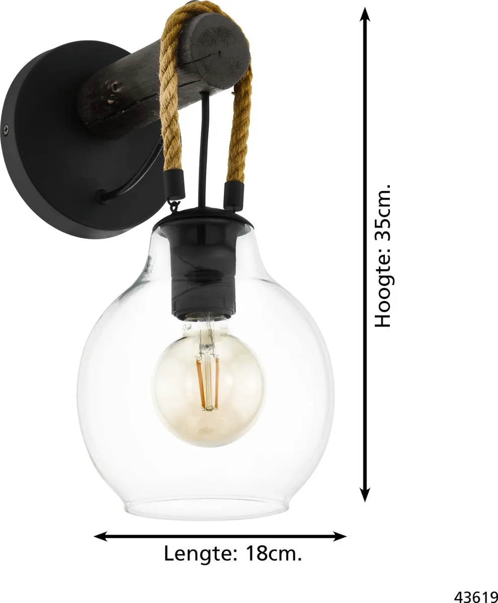 Eglo Roding Wandlamp E27 - 35cm - Zwart - afbeelding 5 van 6