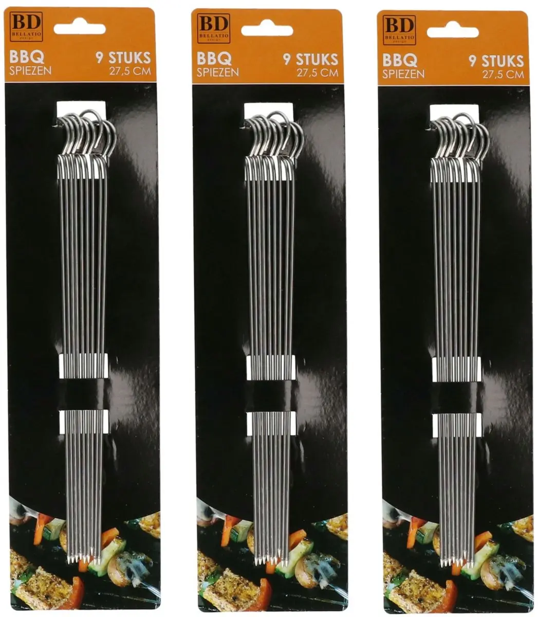 Bellatio Design BBQ Spiezen 27 Stuks - 27,5 cm - Zilver