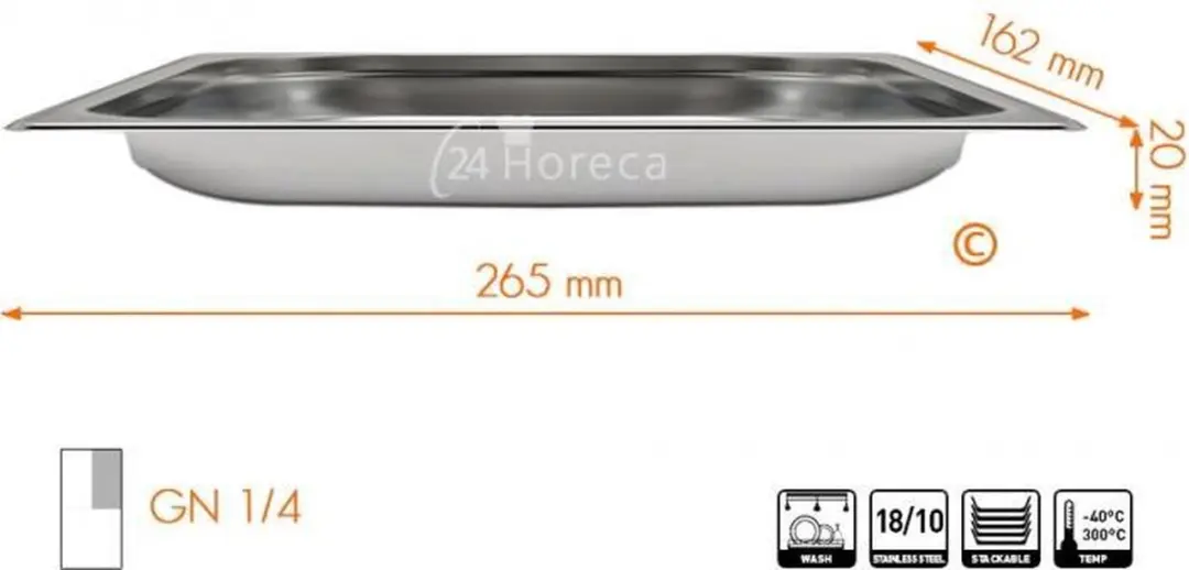 HENDI Gastronormbak 0,9L RVS - 20mm