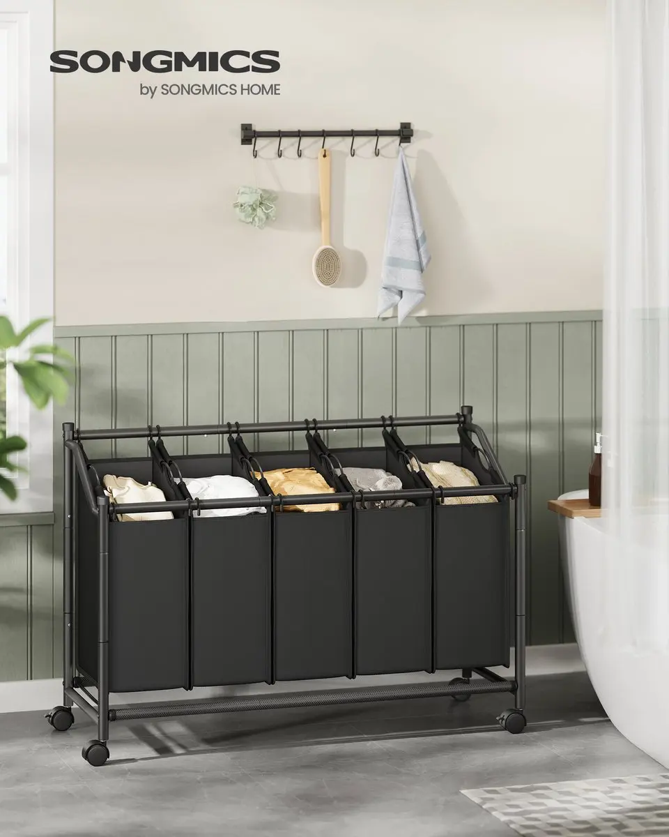 Songmics Wasmand met Wieltjes RLS103B01 - 175L - 4 Zakken