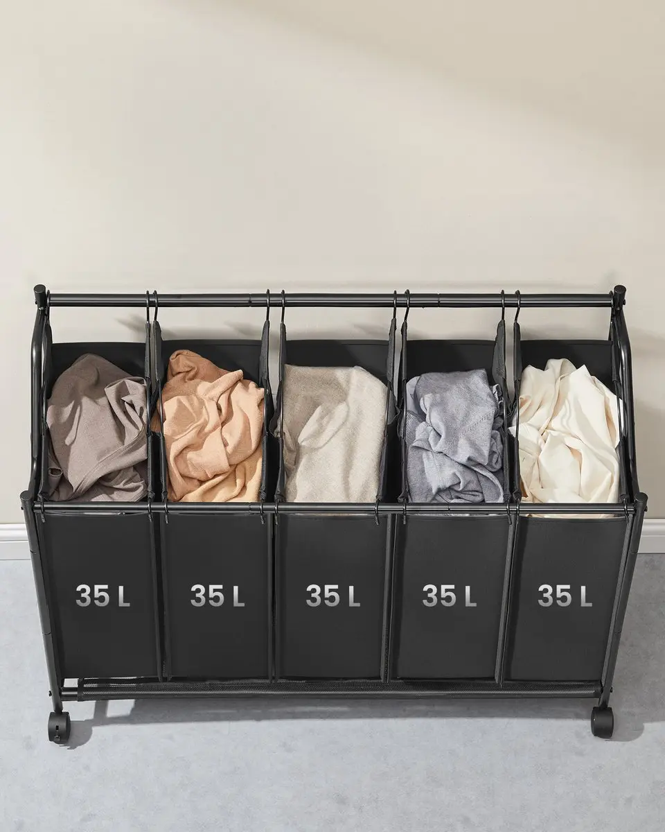 Songmics Wasmand met Wieltjes RLS103B01 - 175L - 4 Zakken