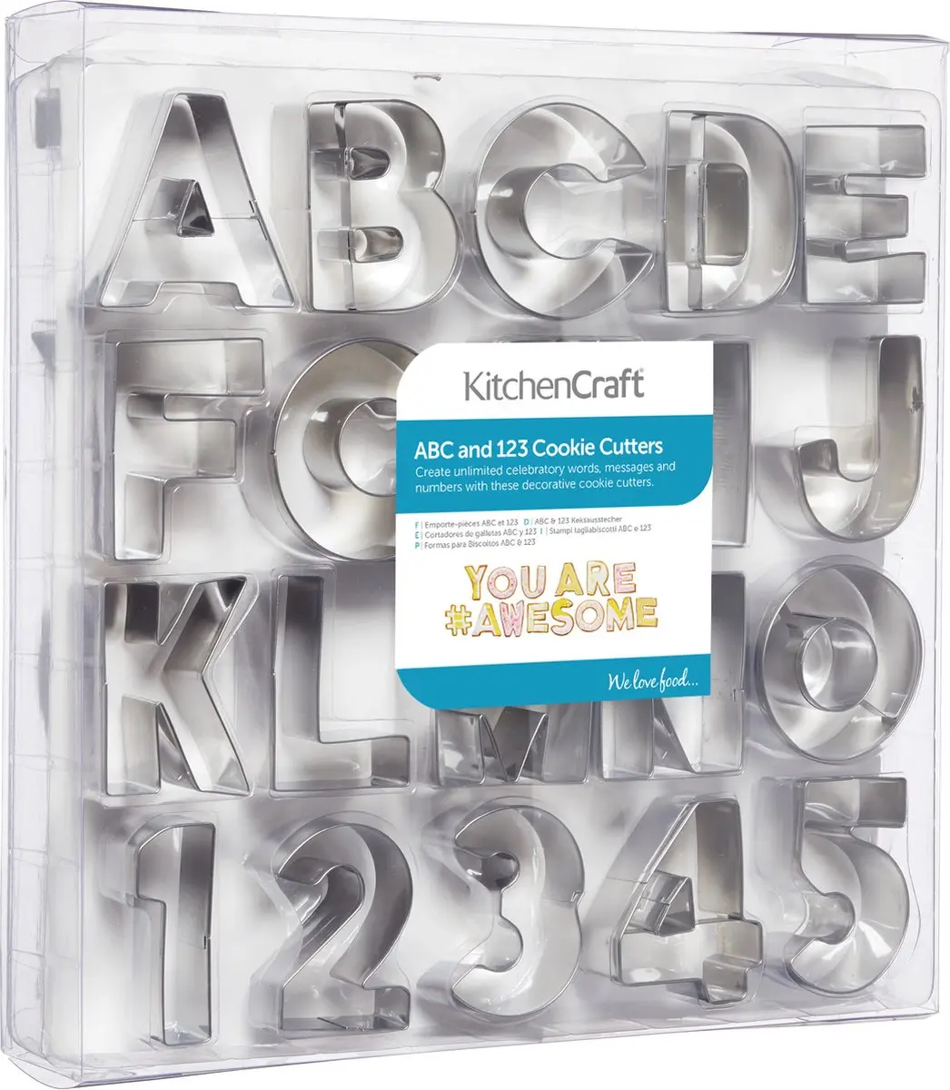 KitchenCraft Alfabet Koekjesvormen - 38 Stuks - Zilver