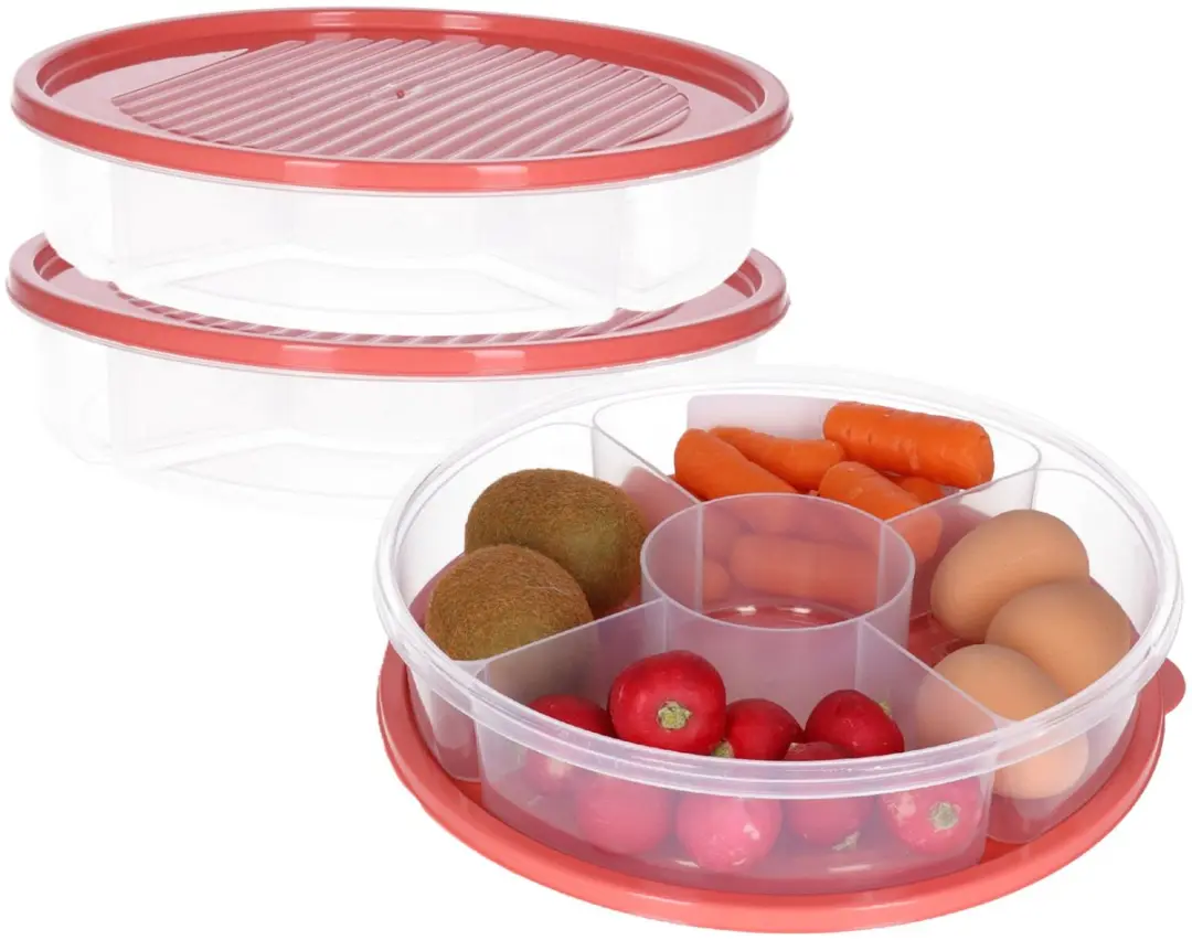 Excellent Houseware Vershoudbakjes 2L - 2 Stuks - 5 Vakken - Koraalrood