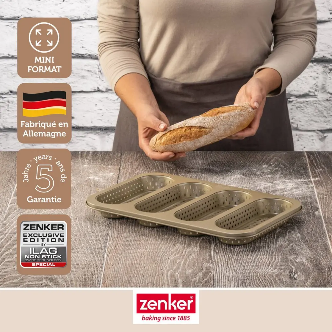 Zenker Mojave Gold Perforeerbaar Broodvorm 4 Mini Baguettes - 33x22cm