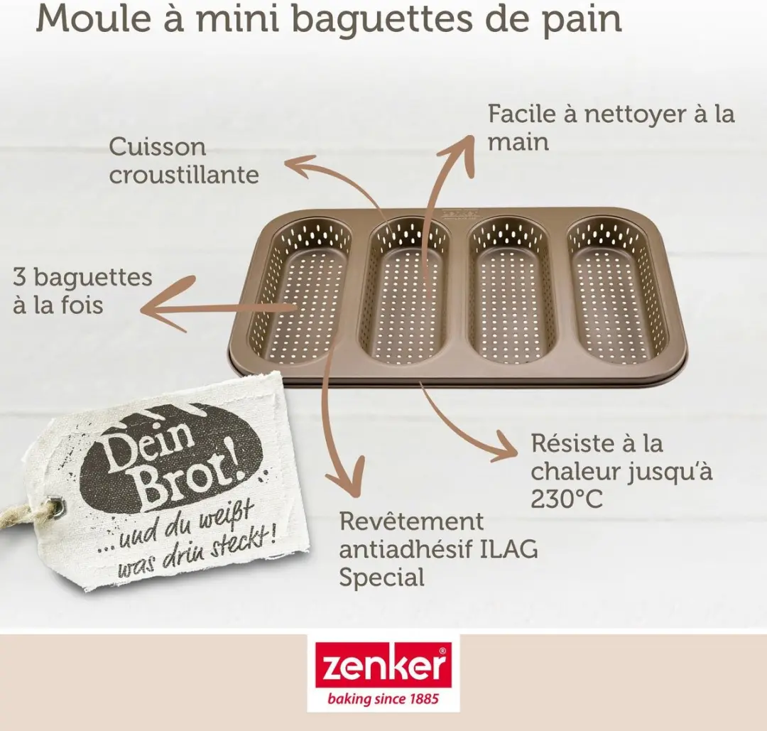 Zenker Mojave Gold Perforeerbaar Broodvorm 4 Mini Baguettes - 33x22cm