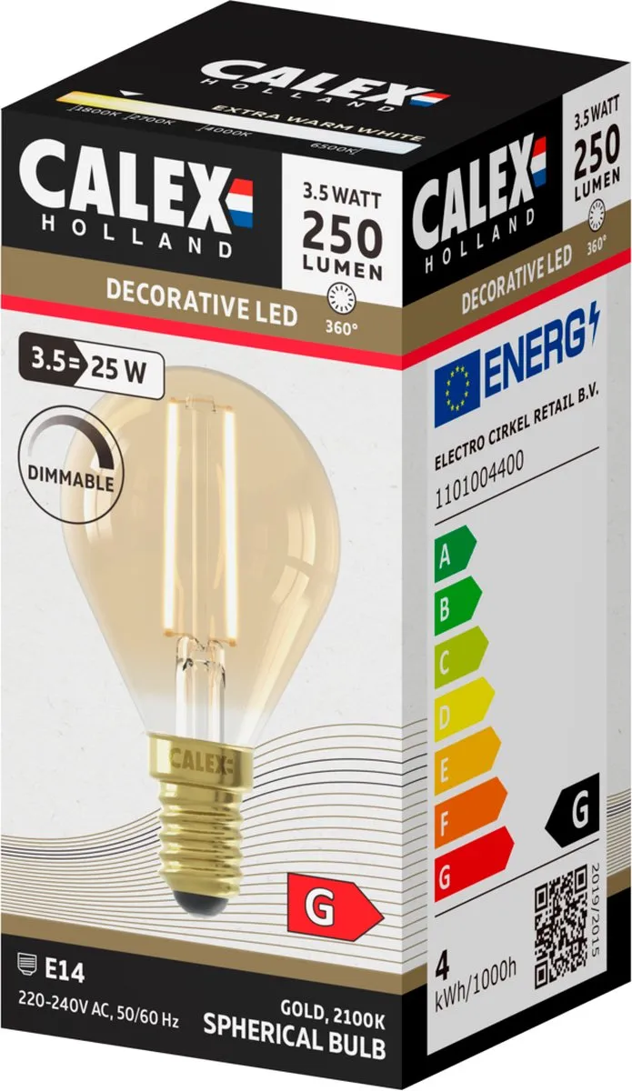 Calex Filament LED Lamp E14 P45 - 3.5W - 2100K - Goud