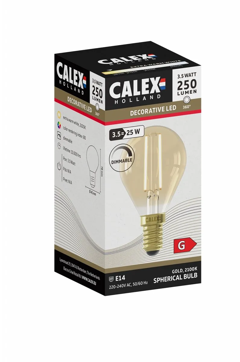 Calex Filament LED Lamp E14 P45 - 3.5W - 2100K - Goud
