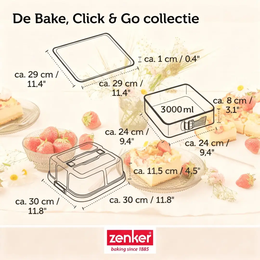 Zenker Bakset Vierkante Springvorm 23cm - met deksel & 2 kommen