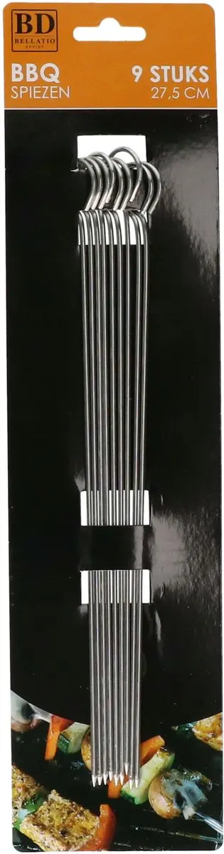 Bellatio Design BBQ Spiezen 9-delig - 27,5 cm - Zilver