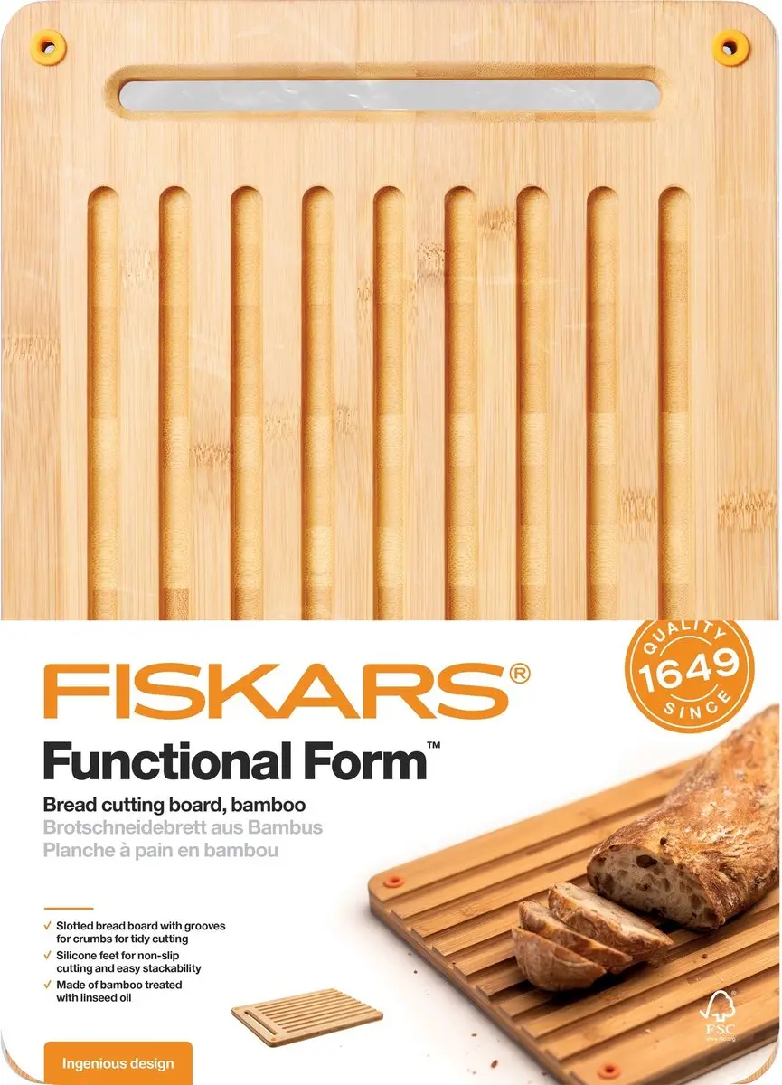 Fiskars Functional Form Bamboe Broodsnijplank - Zwart