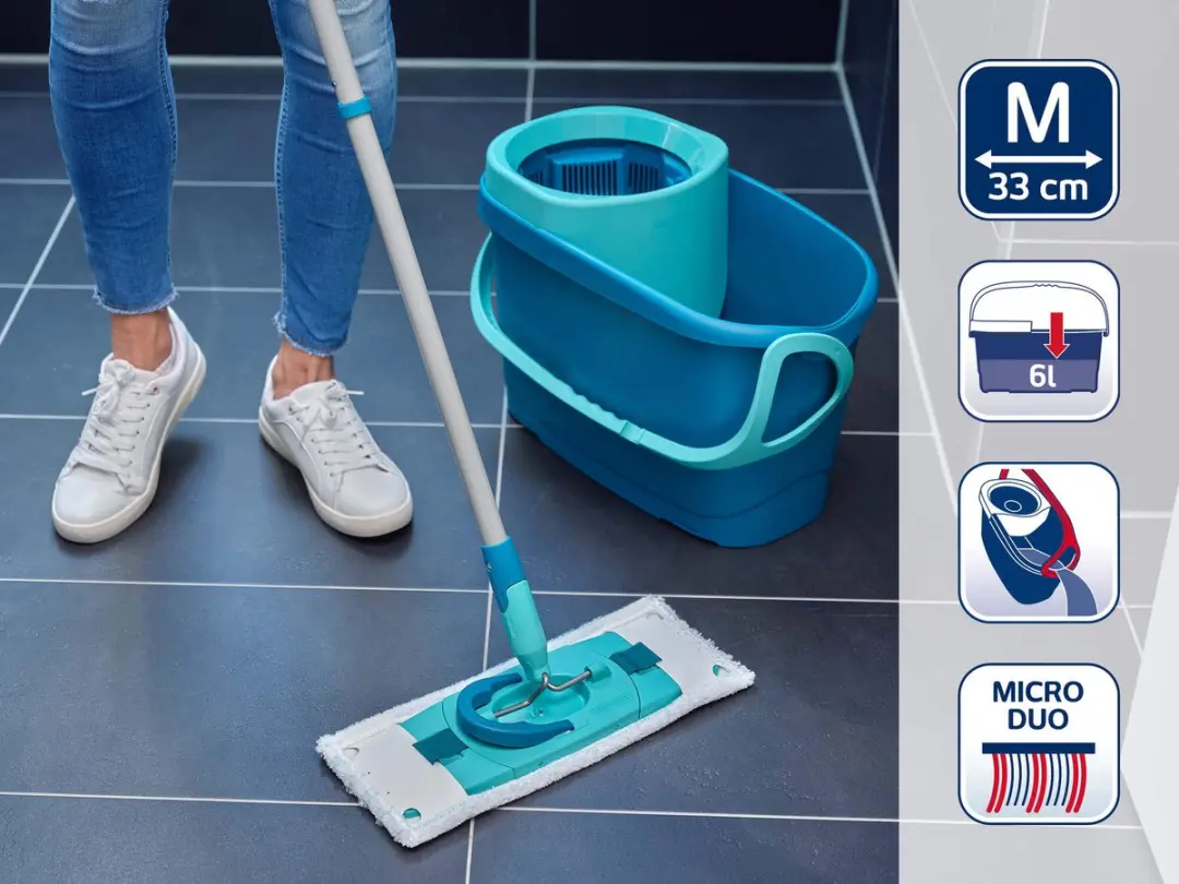 Leifheit Clean Twist M Ergo Set - Micro Duo + Superduster - Turkoois/Grijs/Wit