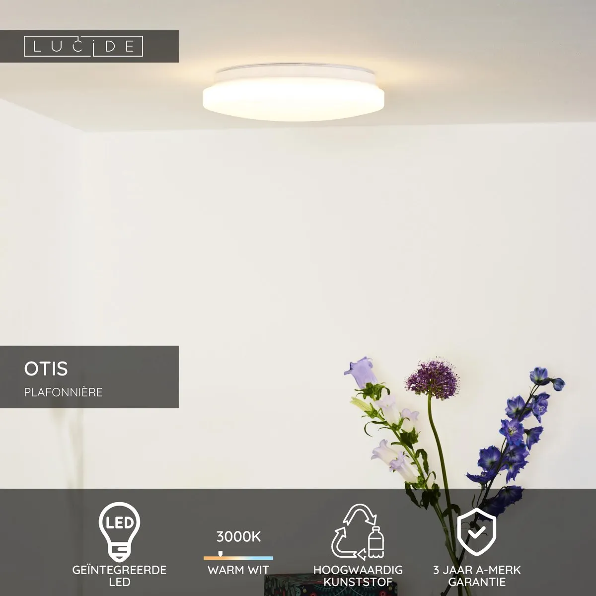 Lucide OTIS Plafondlamp Ø26cm LED 14W 3000K - Opaal