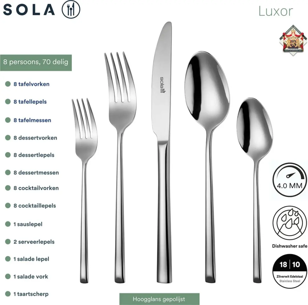 Sola Luxor Bestekset 70-delig - 12 Personen - Zilverwit
