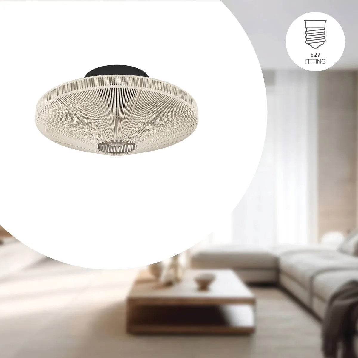 Eglo Midsumer Plafondlamp E27 - Ø38cm - Zwart/Crème