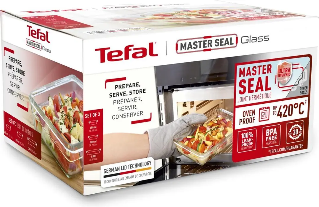 Tefal MasterSeal Glass Vershouddozen 3-delig - 2L - Transparant
