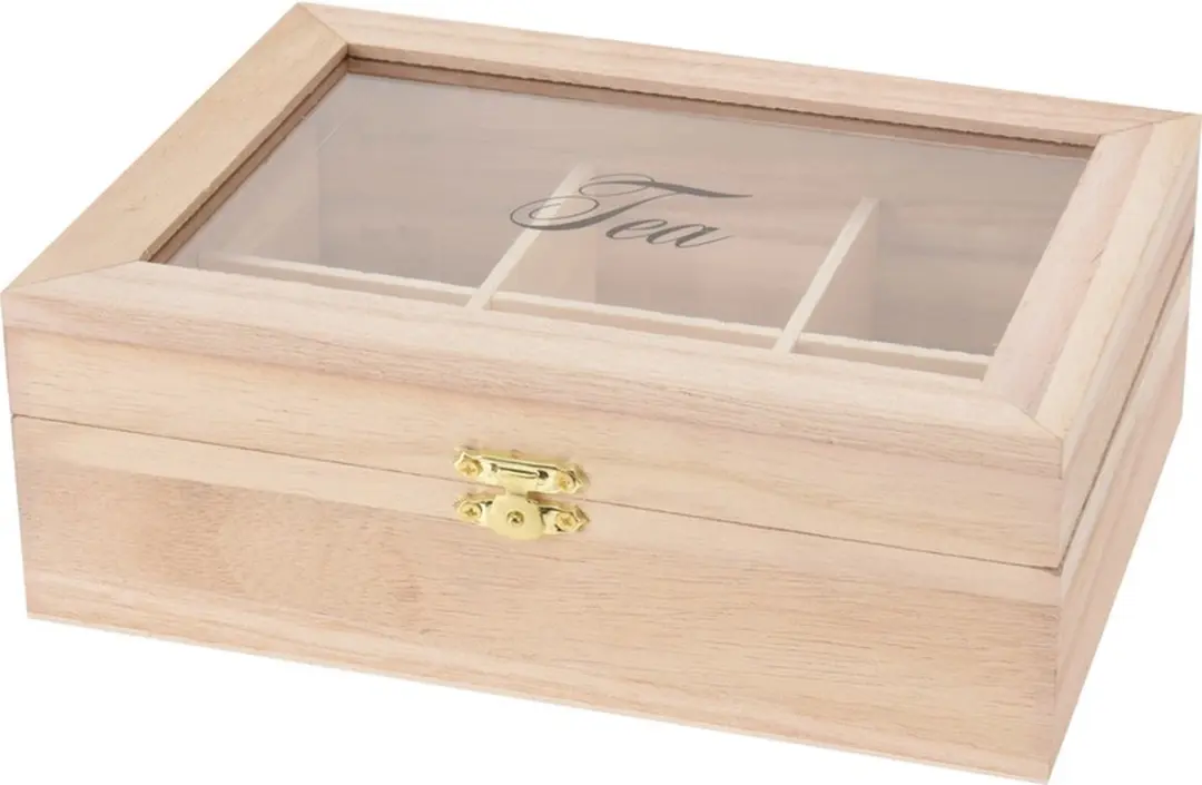 Excellent Houseware Houten Theedoos 6-vaks 21x16x8cm