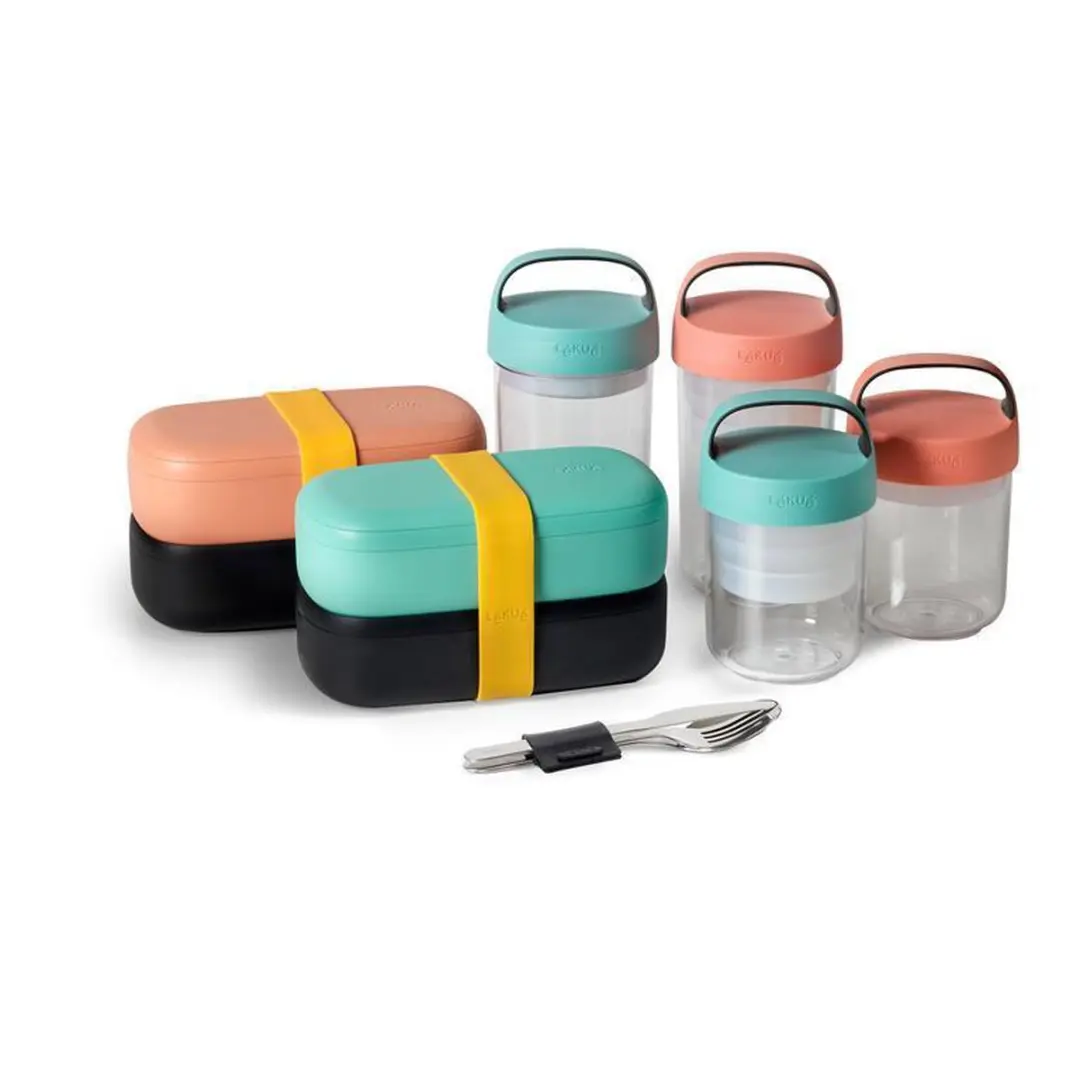Lékué Lunchbeker To Go 600ml - 2 Vakken - Coral Pink