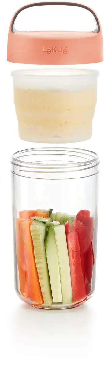 Lékué Lunchbeker To Go 600ml - 2 Vakken - Coral Pink