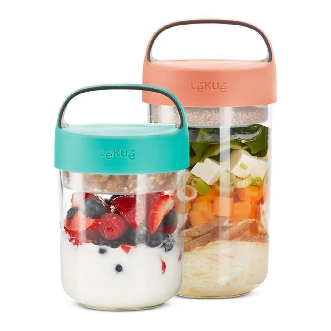 Lékué Lunchbeker To Go 600ml - 2 Vakken - Coral Pink