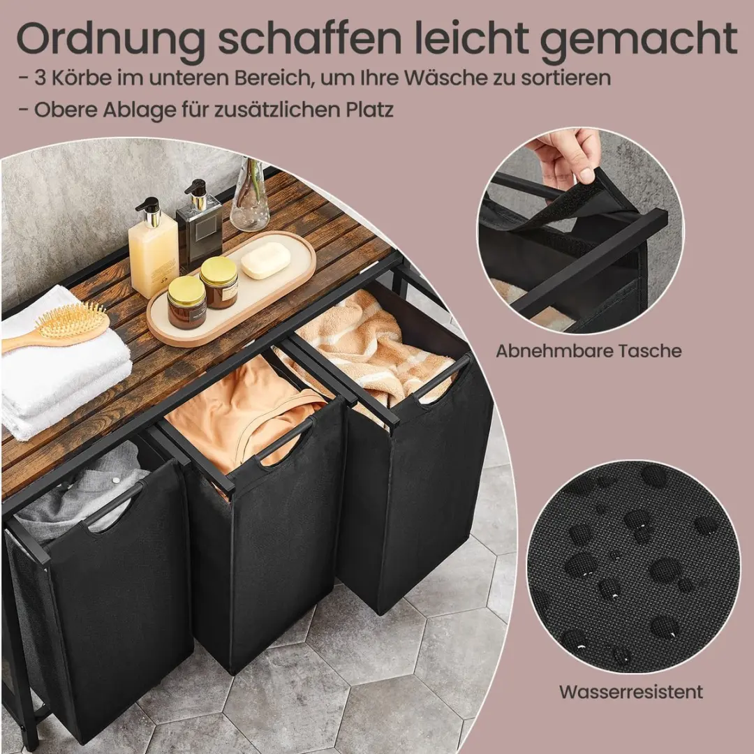 Songmics Wasmand 3 Compartimenten 114L - Met Plank