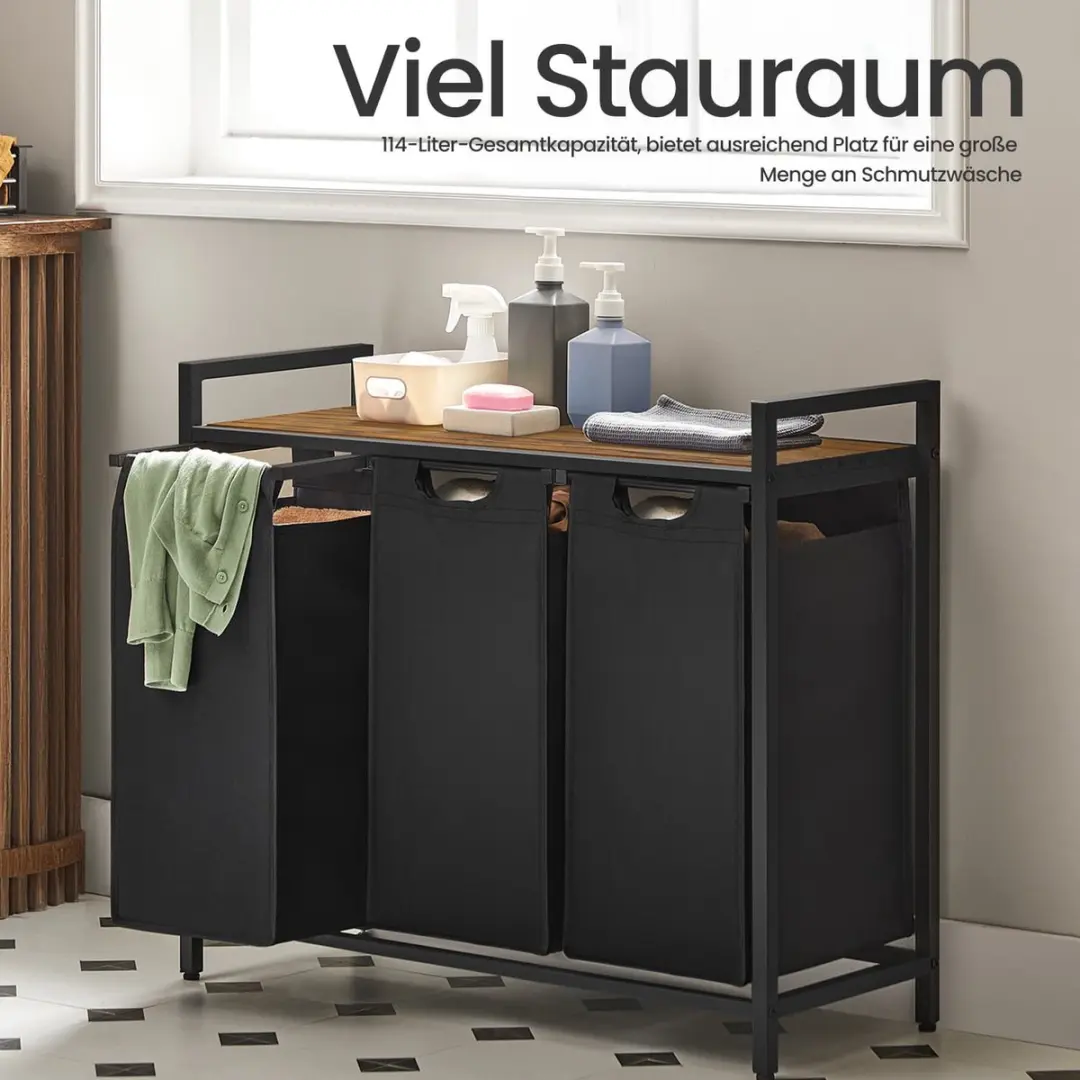 Songmics Wasmand 3 Compartimenten 114L - Met Plank