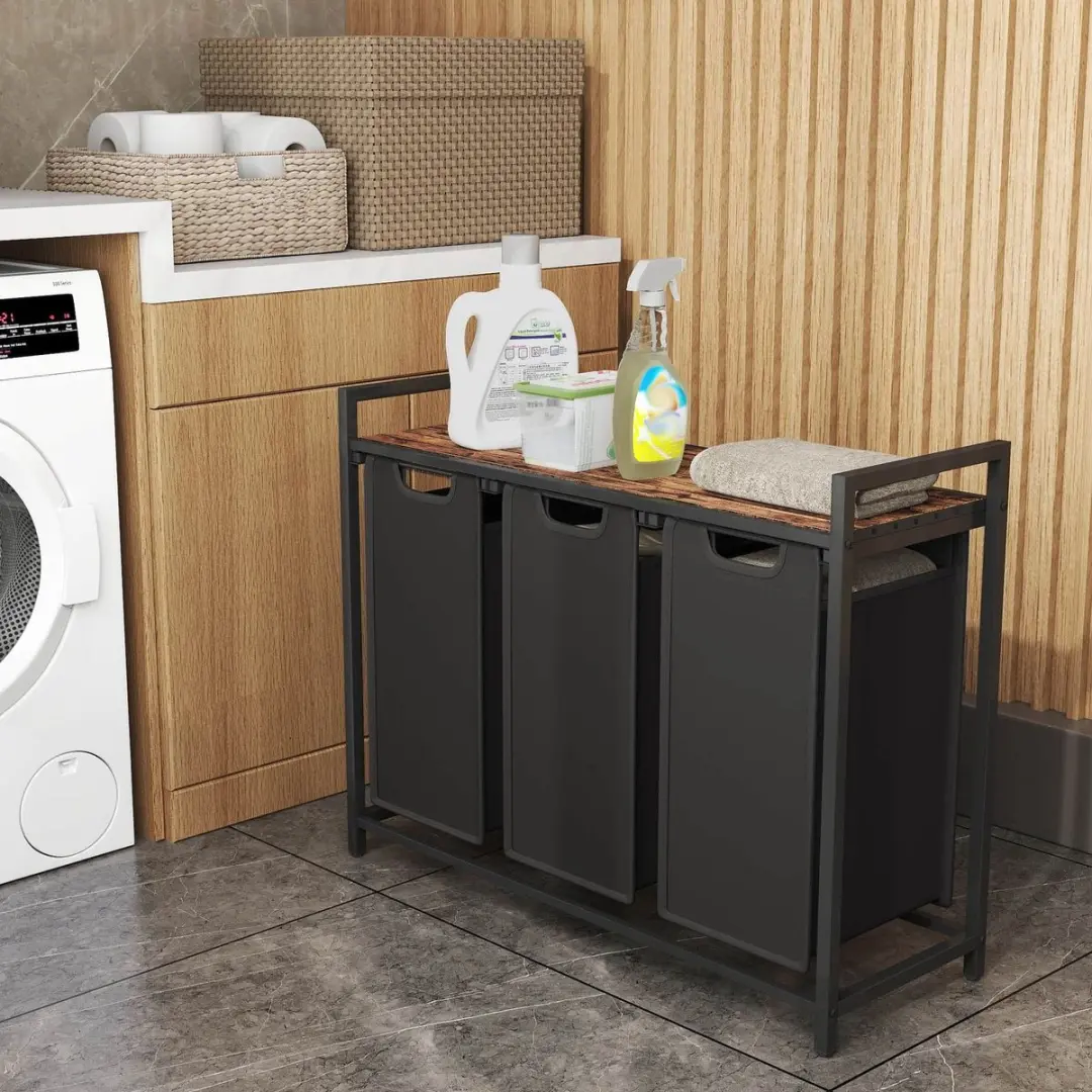 Songmics Wasmand 3 Compartimenten 114L - Met Plank